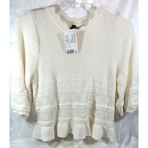 H&M Divided Women's 3/4 Bell Sleeves Ruffle Hem Sweater - Ivory - Medium